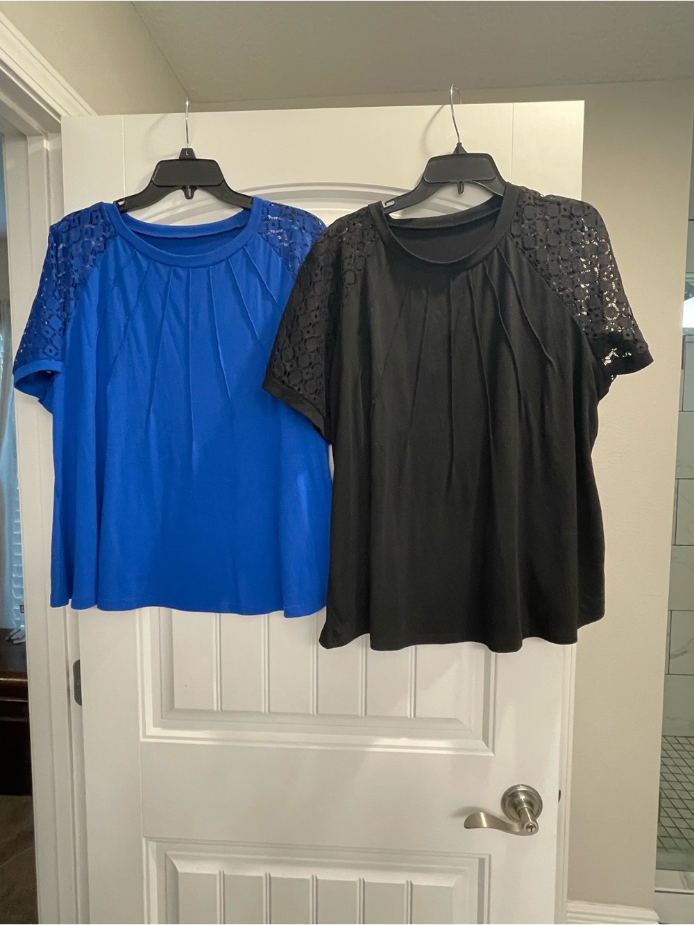 Shein Plus Size Short Sleeve Shirt Top Blouse Lot Of Two Lace Sleeve Pintuck